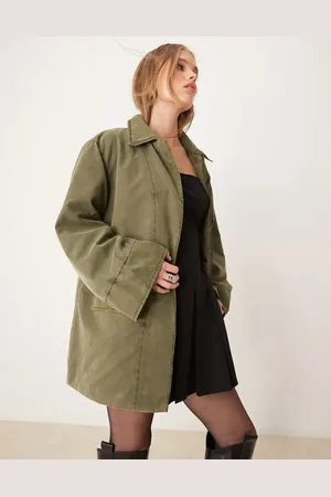JDY Quilted lining utility coat in khaki