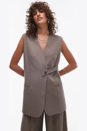 Topshop Sleeveless tab detail vest in sand - part of a set