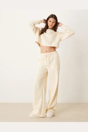 Urban Threads Lounge sporty wide leg sweatpants in cream