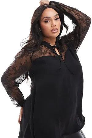Yours Sweetheart lace tie neck blouse in