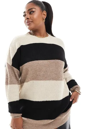 Yours Color block sweater in neutral and chocolate