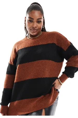Yours Striped sweater in rust and black