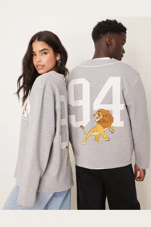 ASOS Disney unisex oversized Y neck sweatshirt with The Lion King prints in heather