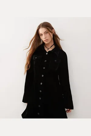 Reclaimed Mini dress with long sleeves and collar in black velvet