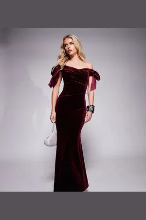 EVER NEW Bow draped velvet maxi gown in oxblood