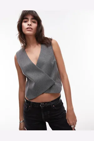 Topshop Asymmetric wrap vest in charcoal