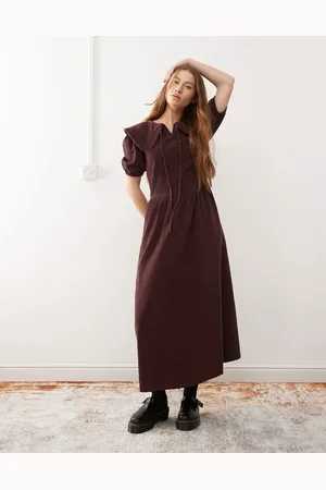 Reclaimed Cord collar detail midi dress in plum