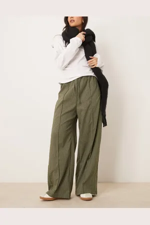 Reclaimed Relaxed pull on pants with side stripe detail in green pinstripe