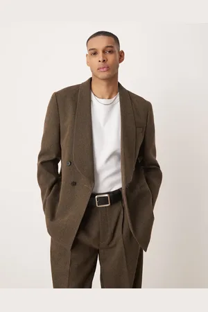 ASOS Double breasted regular suit jacket in herringbone wool