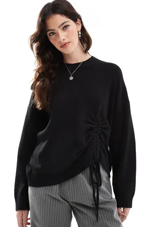 French Connection Crew neck sweater with ruched tie front in black