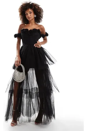 Lace & Beads Rosette corset maxi dress in