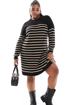Yours Stripe mini sweater dress in black and neutral