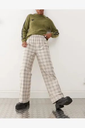 Reclaimed Wide leg pull on lounge pants in neutral plaid