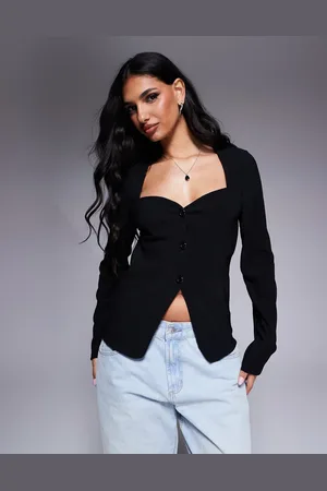 ASOS Ribbed structured sweetheart button through top in