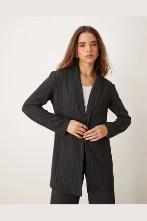 JDY Longline blazer in dark pinstripes