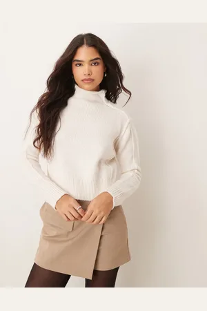 MANGO Ridged edge high neck sweater in