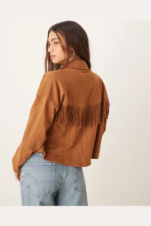 JDY Faux suede jacket in tan