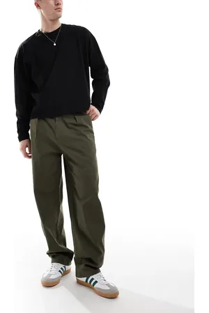 Only & Sons Pleated wide leg pants in olive