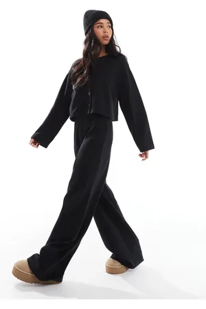 Miss Selfridge Soft rib wide leg pants in