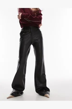 MANGO Flare leg leather look pants in dark