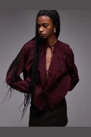 Topshop Soft touch tie front top in burgundy