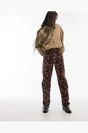 Topshop Animal print high rise straight leg pants in