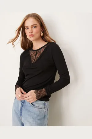 JDY Lace trim ribbed top in