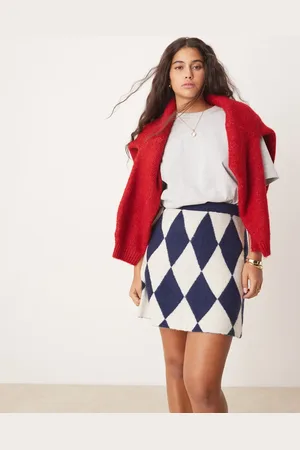 Neon Rose Argyle knit mini skirt in