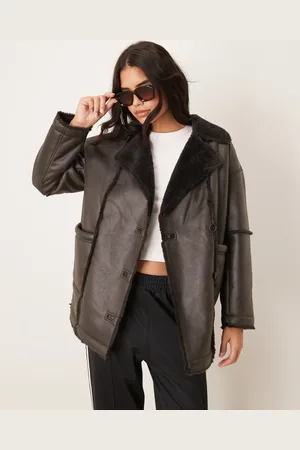 JDY Faux shearling coat in chocolate