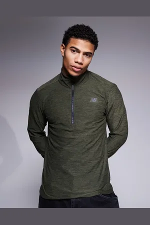 New Balance Sport space dye quarter zip long sleeve top in khaki