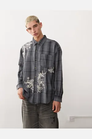 Reclaimed Oversized plaid shirt with embroidery