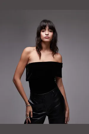 MANGO Velvet one shoulder bodysuit in