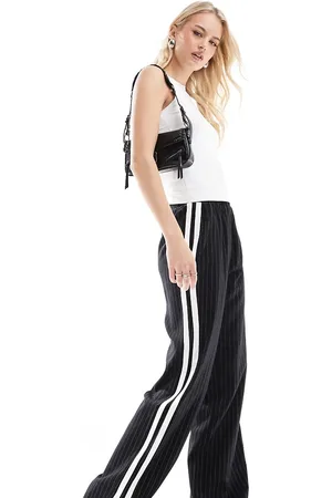 4th & Reckless Side stripe wide leg pants in black pinstripe