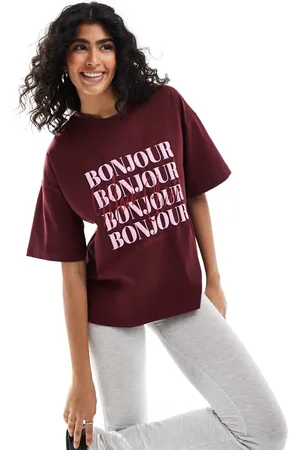 The Frolic Exclusive bonjour logo oversized t-shirt in burgundy