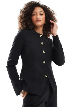 4th & Reckless Tailored scoop neck gold button front split blazer in - part of a set