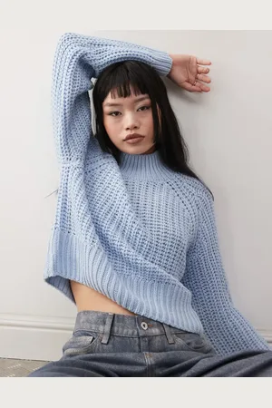 Noisy May High neck cropped knit sweater in light