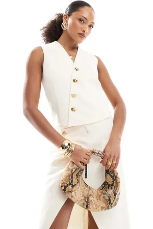 4th & Reckless Tailored asymmetric gold button vest in cream - part of a set