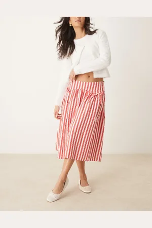 Neon Rose Striped volume midi skirt in