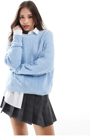 ONLY Pointelle crew neck sweater in power