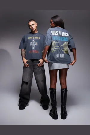 ASOS Unisex boxy oversized license t-shirt with Guns N Roses Tour prints in washed