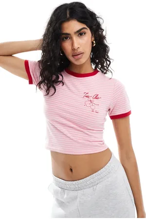 The Frolic Exclusive cropped cherry motif baby tee in and red stripe