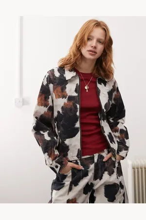 Reclaimed Cow print zip up jacket - part of a set