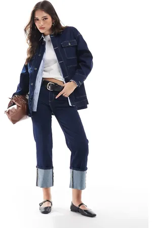 Stradivarius Turn up leg straight jean in indigo - part of a set