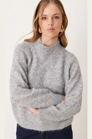 JDY High neck textured knitted sweater in light melange