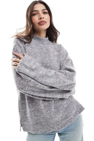 ONLY High neck fluffy slouchy sweatshirt in gray