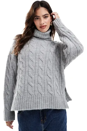 Stradivarius Roll neck cable knit sweater in