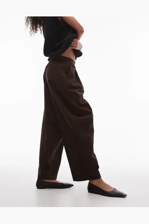 Topshop Tophop cord pull on wide leg pants in brown