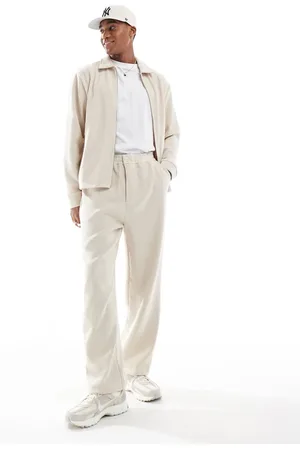 JACK & JONES Ribbed loose fit pants in beige - part of a set