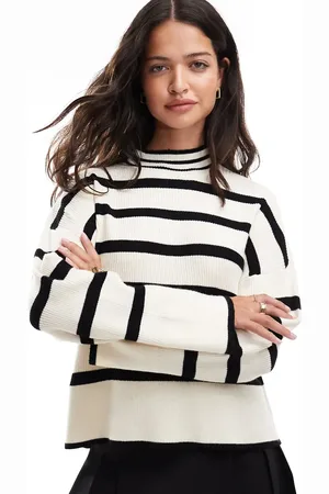 ONLY High neck stripe sweater in white & black