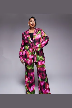 ASOS Curve tailored pants in dark blurred floral print - part of a set